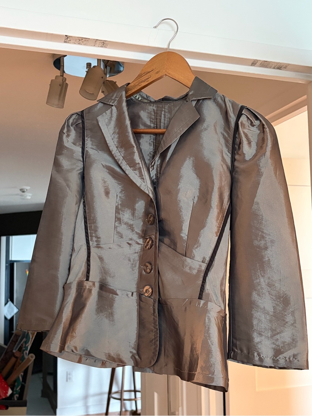 Women's Shiny Gray Tailored Blazer Jacket